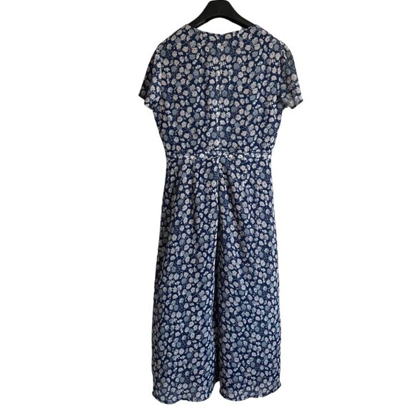 Madewell Blue French Floral Faux Wrap Midi Dress Short Sleeve Size 10 - Picture 7 of 9